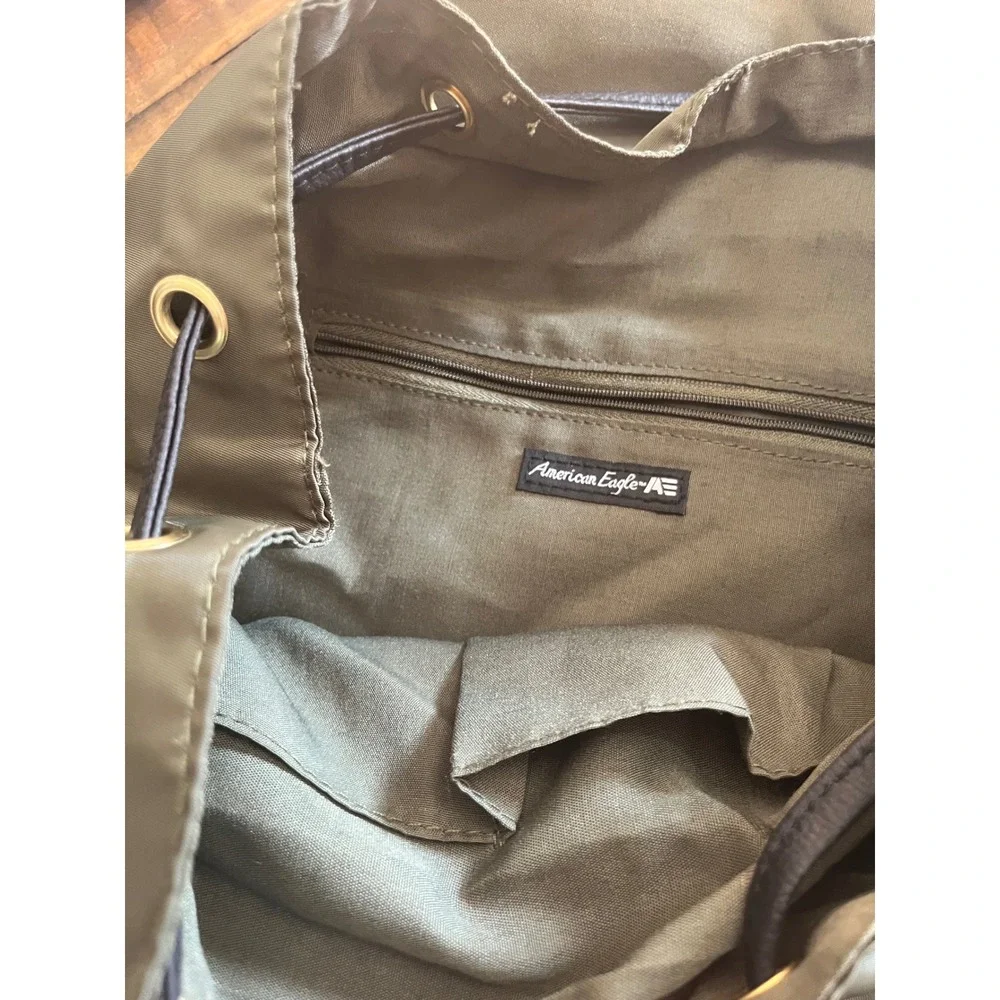 AMERICAN EAGLE Backpack Nylon Flap Rucksack Womens OS Olive Green Utility